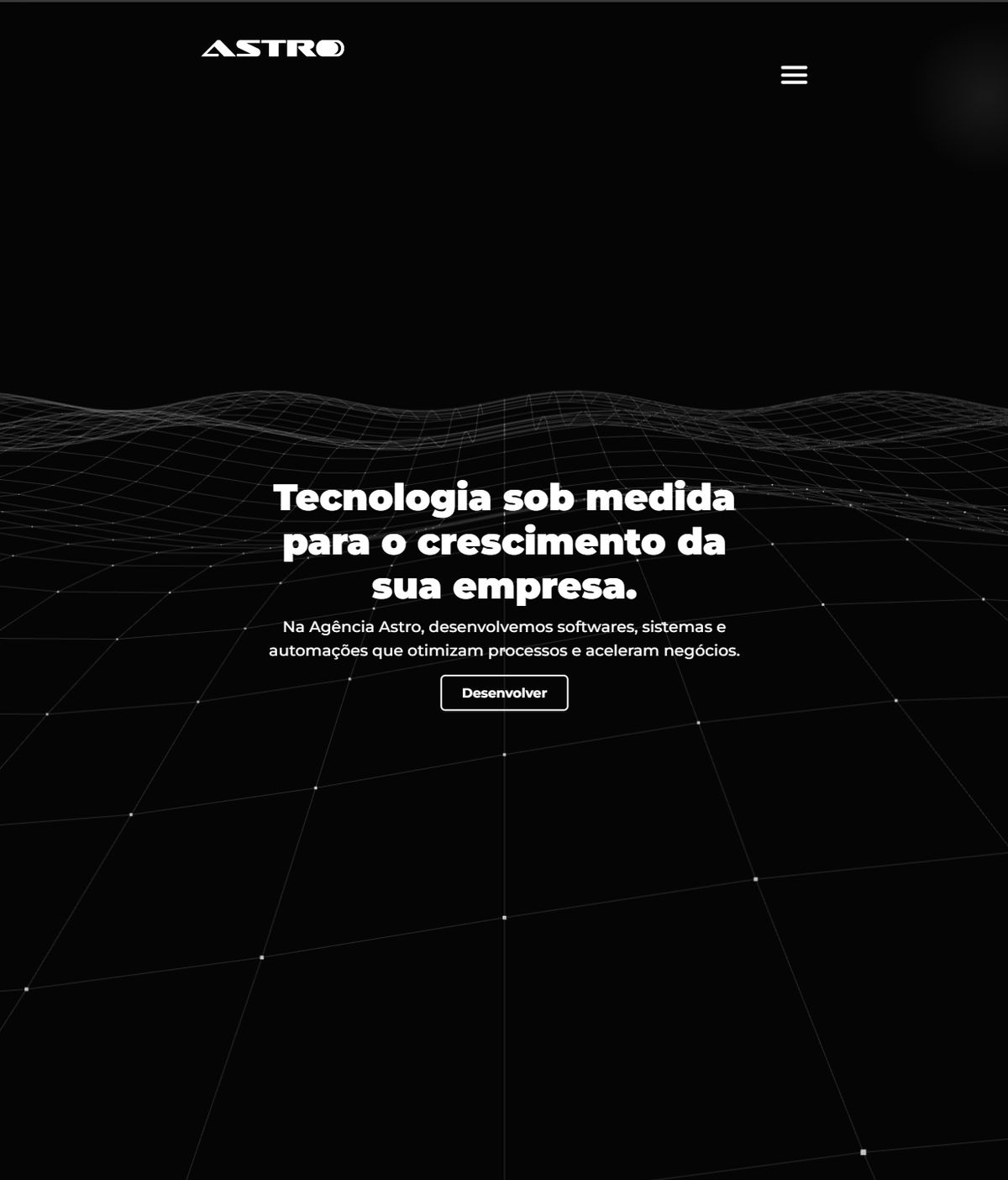 Página inicial da Agência Astro, com o título "Tecnologia sob medida para o crescimento da sua empresa"